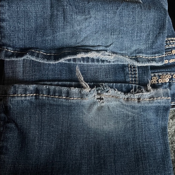 Rock & Roll Cowgirl Dark Blue Bootcut Jeans with Gold Sequin Trim - Picture 12 of 15